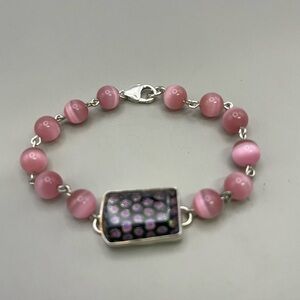 Elegant Pink and Silver Bracelet with Striking Fused Glass Focal